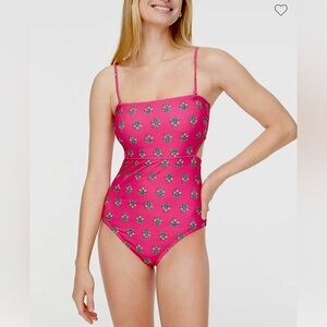 NWT J Crew Bandeau One-piece Swimsuit Floral Fuchsia Sz M - MISSING ONE STRAP